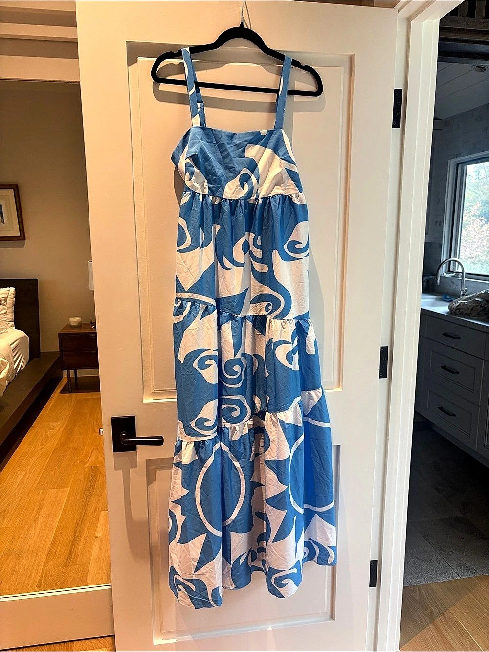 Blue & White Abstract Maxi Dress NWT